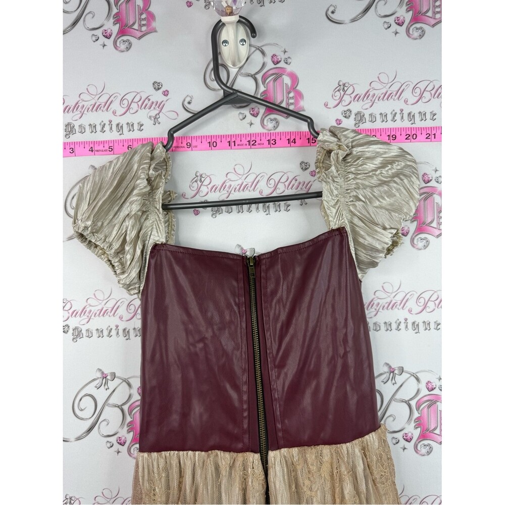 Spirit Halloween dress bustier Burgundy and Champagne Steampunk Corset Gown - Picture 10 of 12